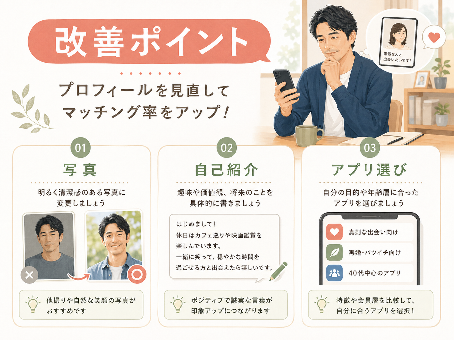 40代男性のプロフィール改善ポイント