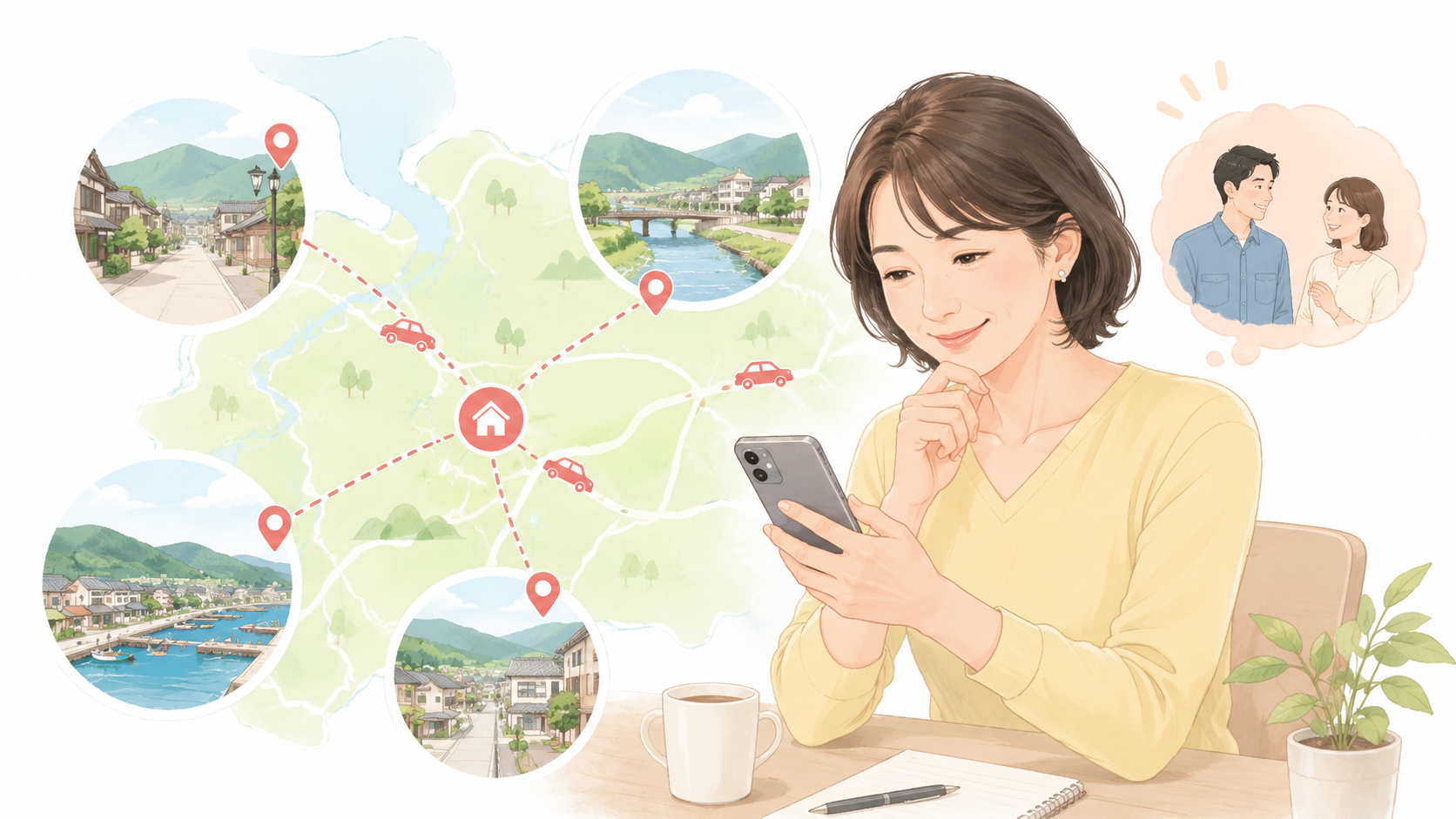 地方婚活で検索範囲を広げるイメージ